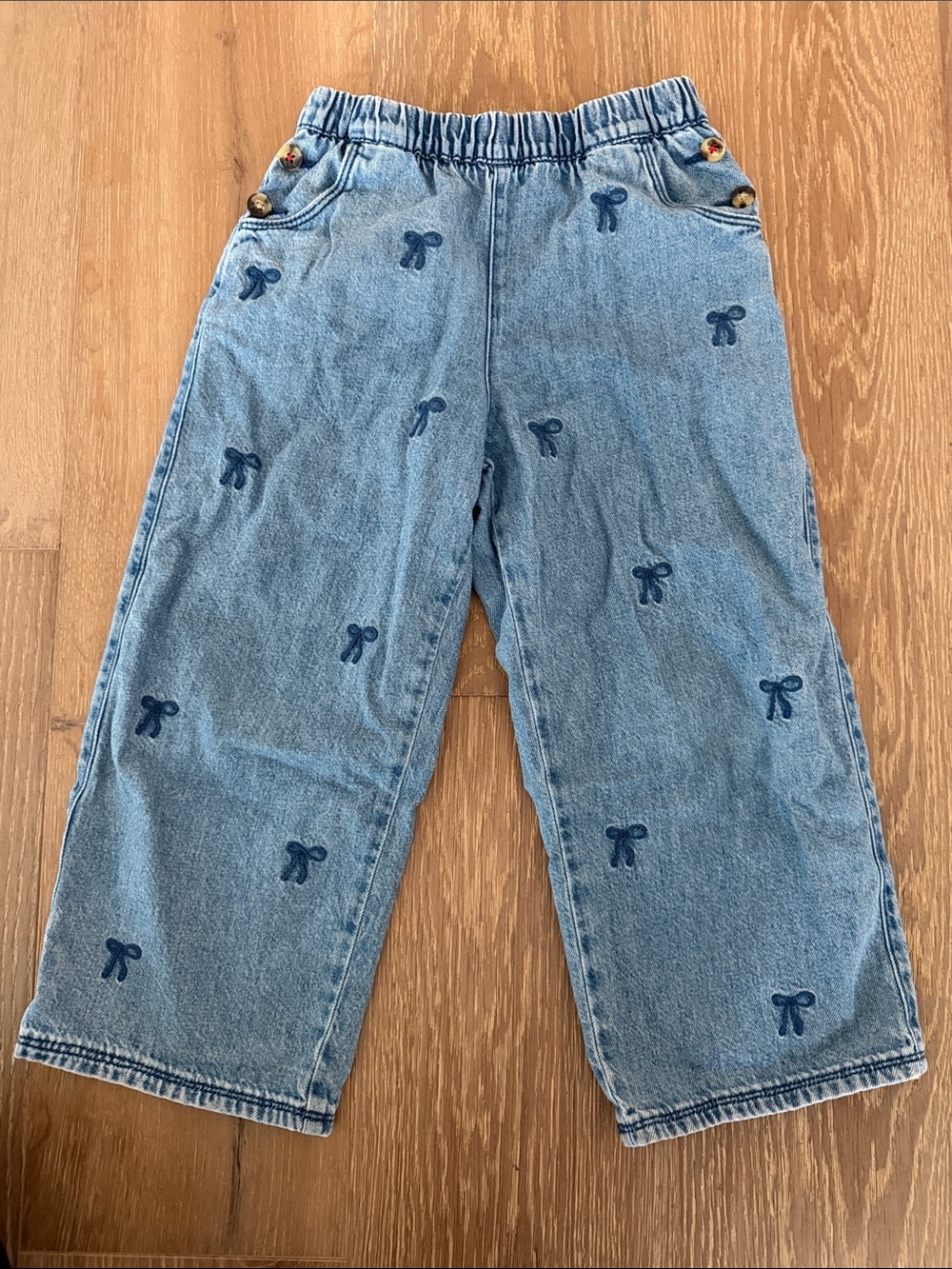 Next Kids Soft Denim Embroidered Bow Wide-Leg Jeans - Blue